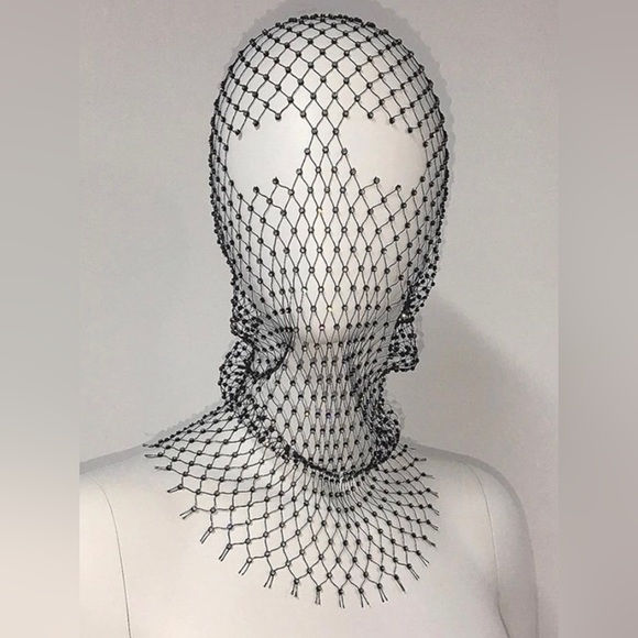 New Unique Black Mesh Face Mask / Headpiece Crystal Body Jewelry - Picture 7 of 16